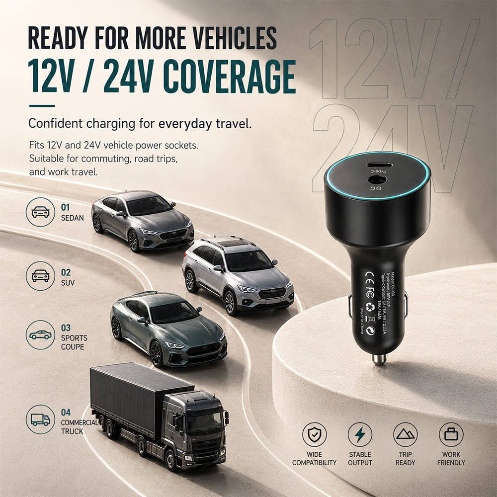 Starlink Mini Car Charger 60W – 30V/2A DC Adapter with USB-C for 12V/24V Vehicles - CC60