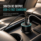 Starlink Mini Car Charger 60W – 30V/2A DC Adapter with USB-C for 12V/24V Vehicles - CC60