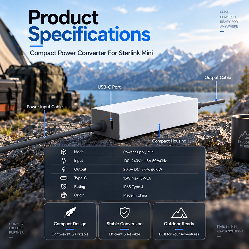 60W Power Converter for Starlink Mini – Compact Outdoor Power Supply - CC80
